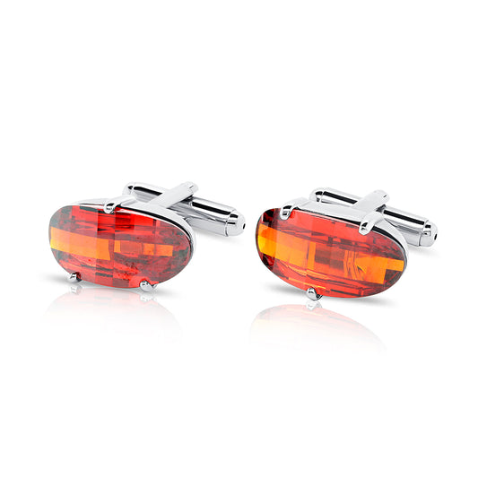 Sterling Silver Square Cuff-Links with Garnet Center