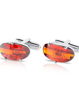 CZ Square Cuff-Links with Garnet Center in Sterling Silver