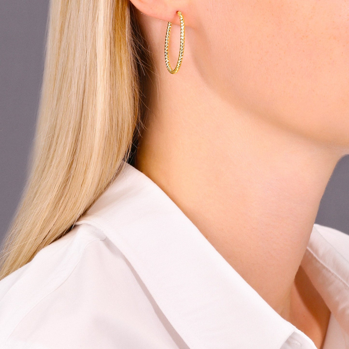 14k Yellow Gold Textured Hoop Earrings, The Twist Collection