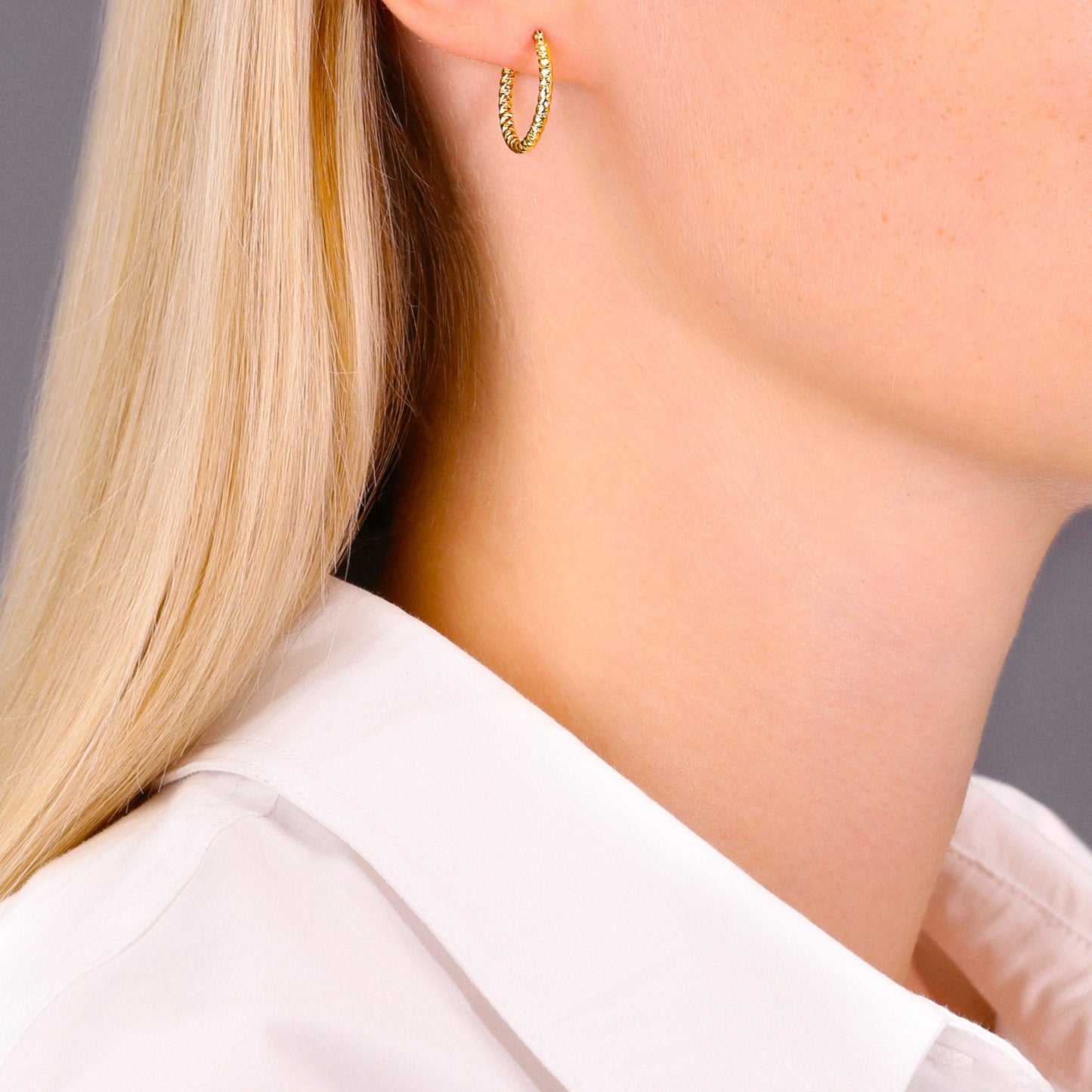14k Yellow Gold Textured Hoop Earrings, The Twist Collection
