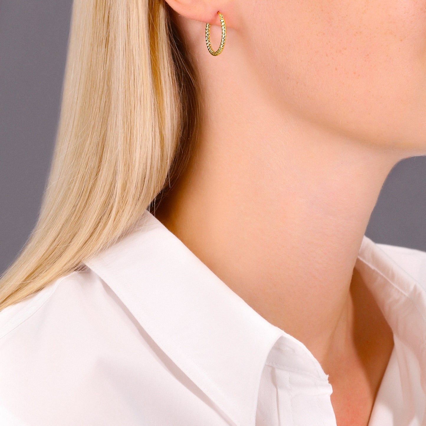 14k Yellow Gold Textured Hoop Earrings, The Twist Collection