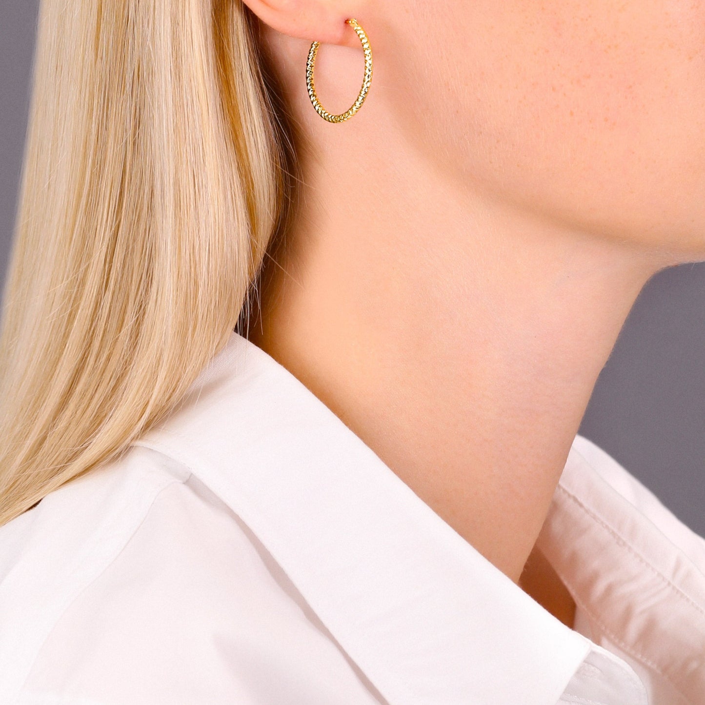 14k Yellow Gold Textured Hoop Earrings, The Twist Collection