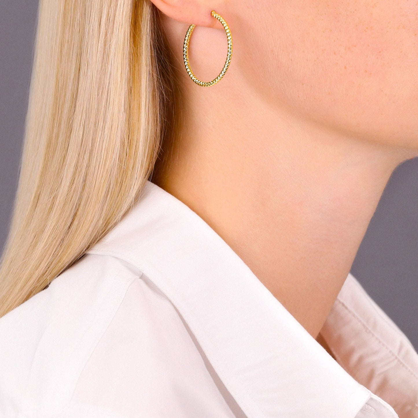 14k Yellow Gold Textured Hoop Earrings, The Twist Collection