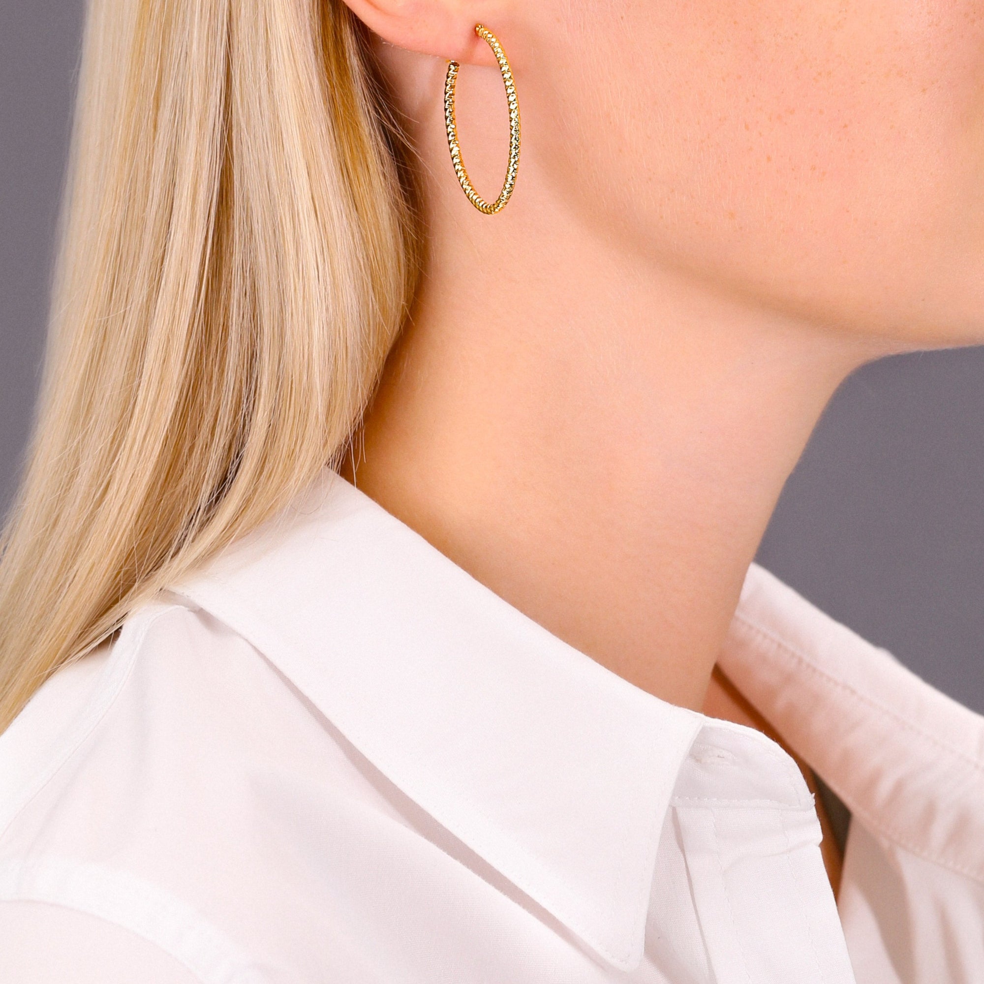 14k Yellow Gold Textured Hoop Earrings, The Twist Collection