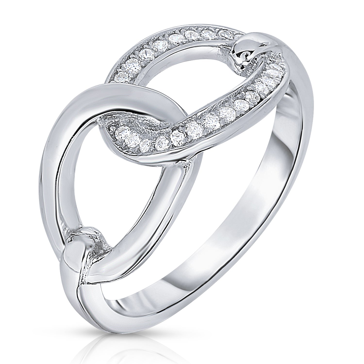 CZ Open Circle Wide Link Ring In Sterling Silver