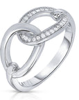 CZ Open Circle Wide Link Ring In Sterling Silver