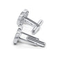 Sterling Silver Round Cuff-Links with Simulated Diamonds