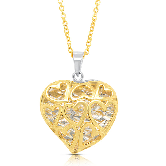 Sterling Silver Heart Charm Necklace, Yellow Gold Plated