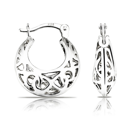 Sterling Silver Round Hoop Earrings, Boho Style