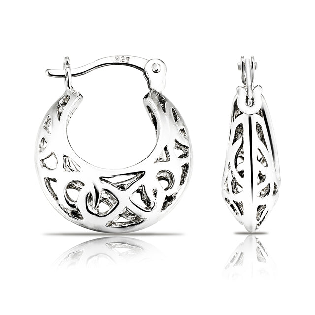 Round Hoop Earrings, Boho Style in Sterling Silver