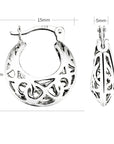 Round Hoop Earrings, Boho Style in Sterling Silver