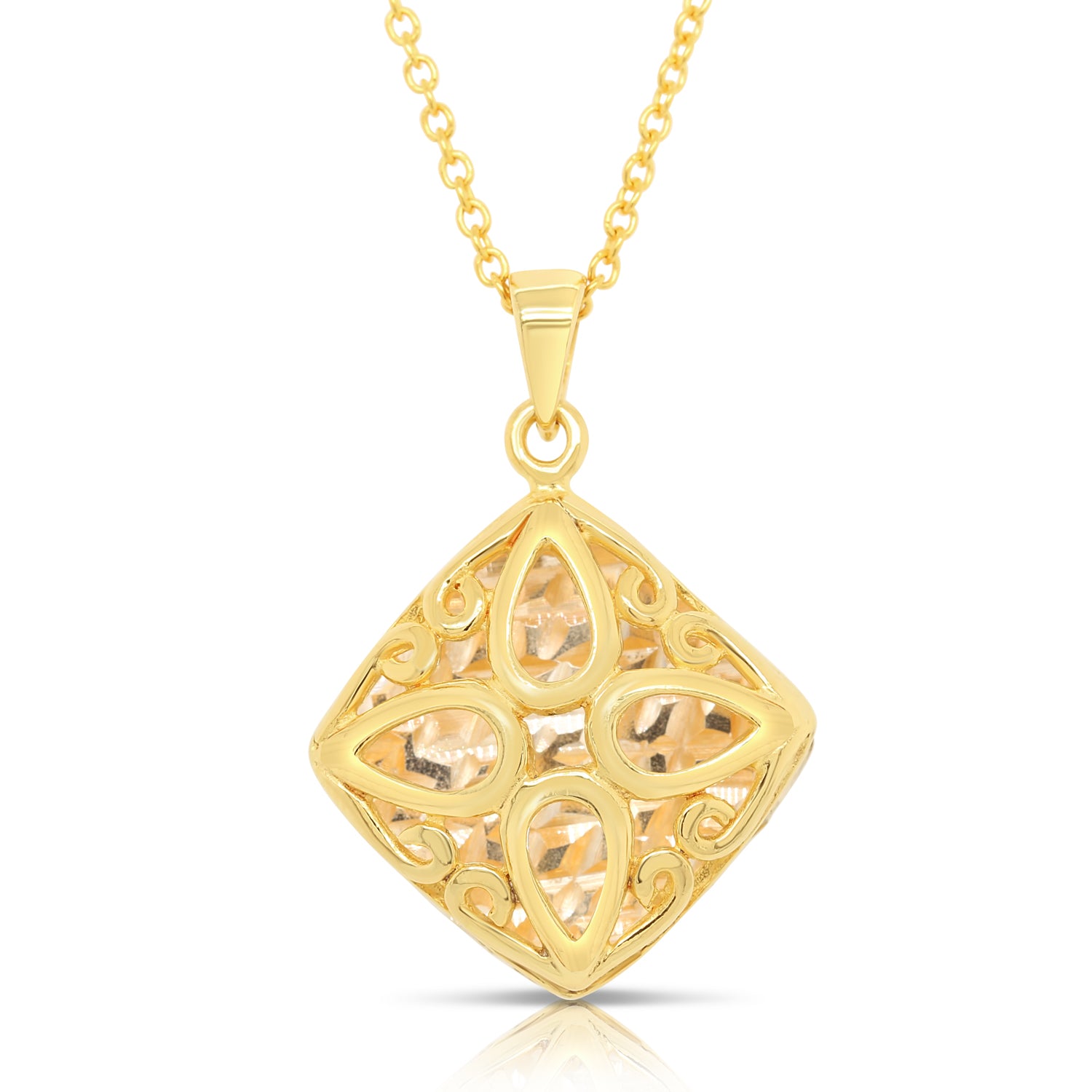 Diamond Charm Necklace, Yellow Gold Plated in Sterling Silver