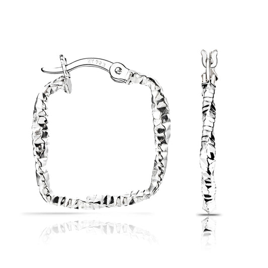 Sterling Silver Textured Square Twisted Hoops