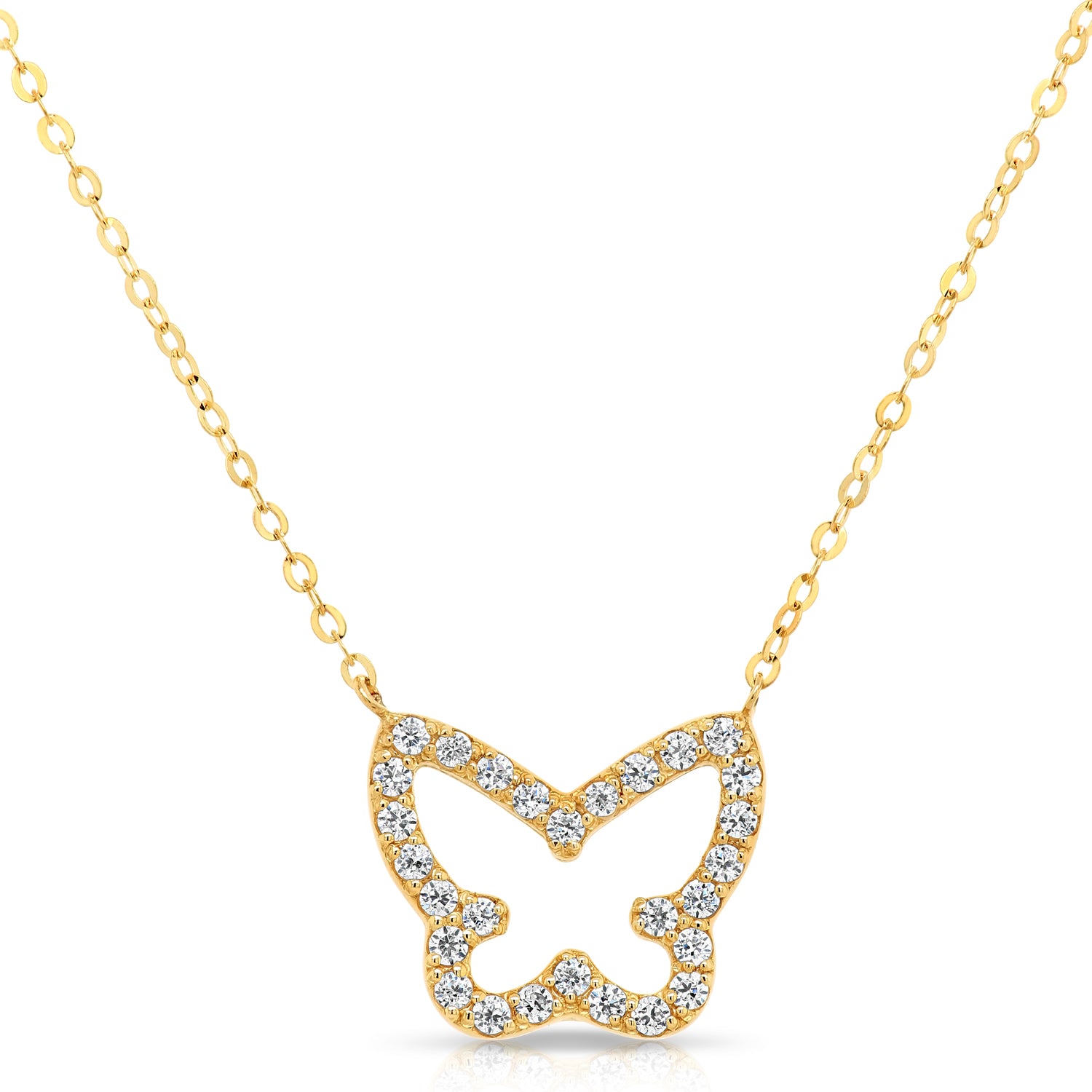 14k Yellow Gold Butterfly Necklace, Adjustable 16&quot;-18&quot;