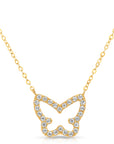 14k Yellow Gold Butterfly Necklace, Adjustable 16"-18"