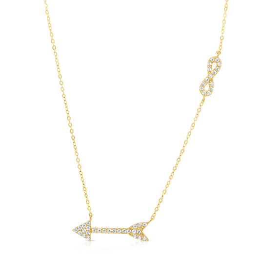 14k Yellow Gold Arrow and Infinity Necklace