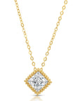 14K Yellow Gold Princess Necklace, Diamond Shape