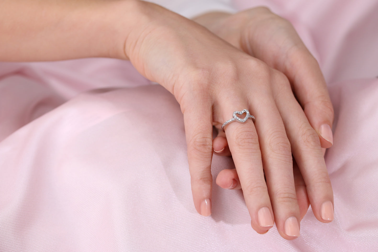 Open Heart Cubic Zirconia Ring In Sterling Silver