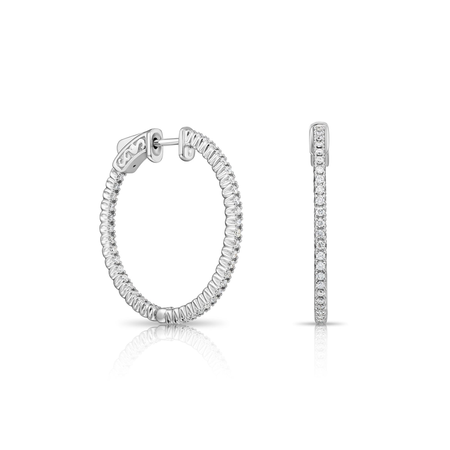 14k White Gold Diamond Hoop Earrings, 0.80 carats