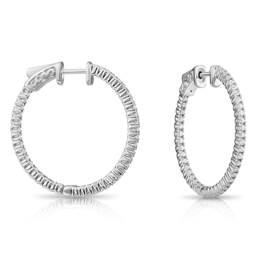 14k White Gold Diamond Hoop Earrings, 0.80 carats