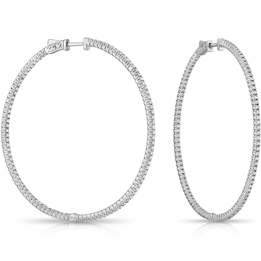 14k White Gold Diamond Hoop Earrings, 2.06 carats
