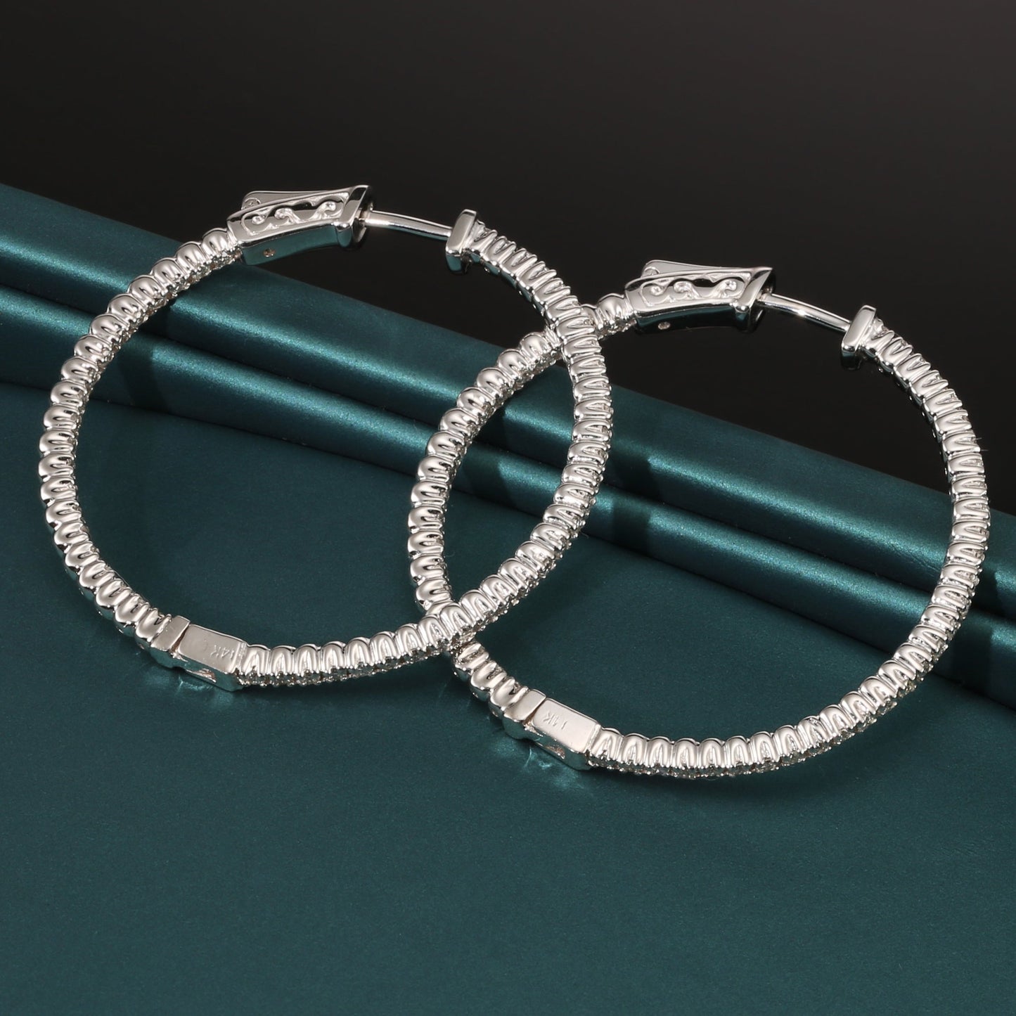14k White Gold Diamond Hoop Earrings, 1.03 carats