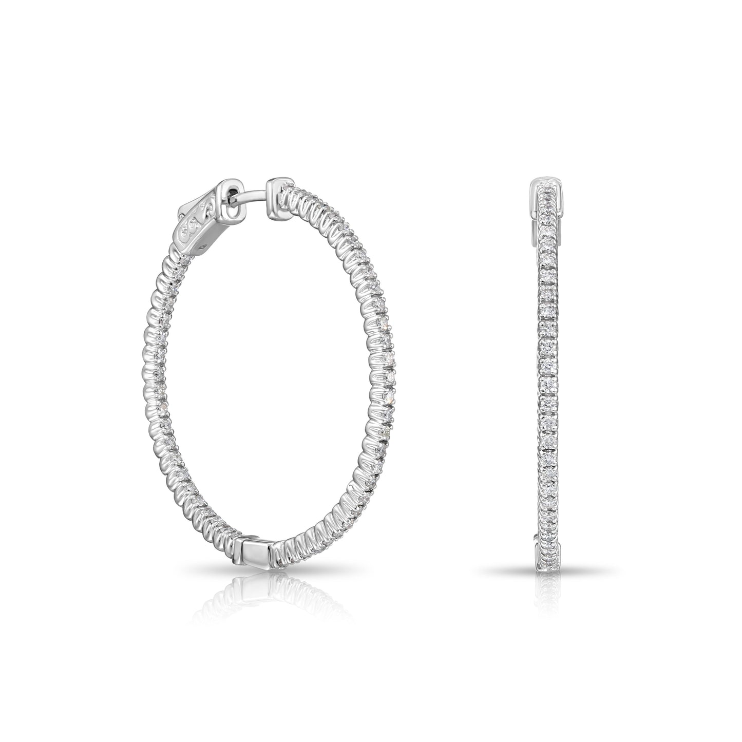 14k White Gold Diamond Hoop Earrings, 1.03 carats