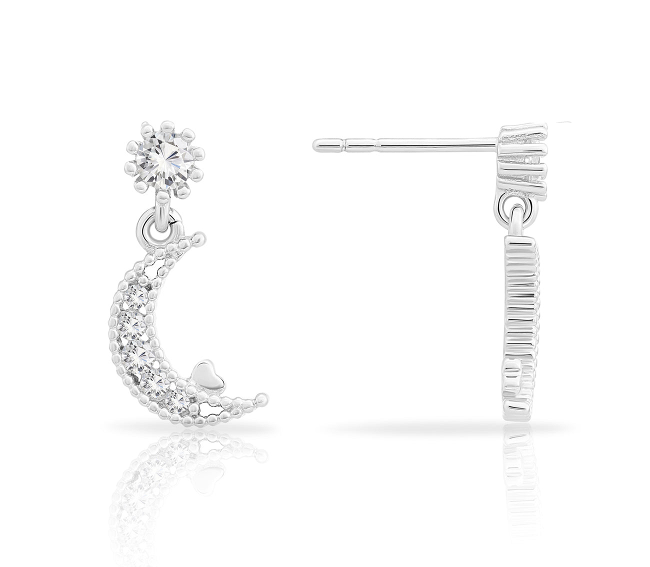 Tiny Moon With Star CZ Stud Earring