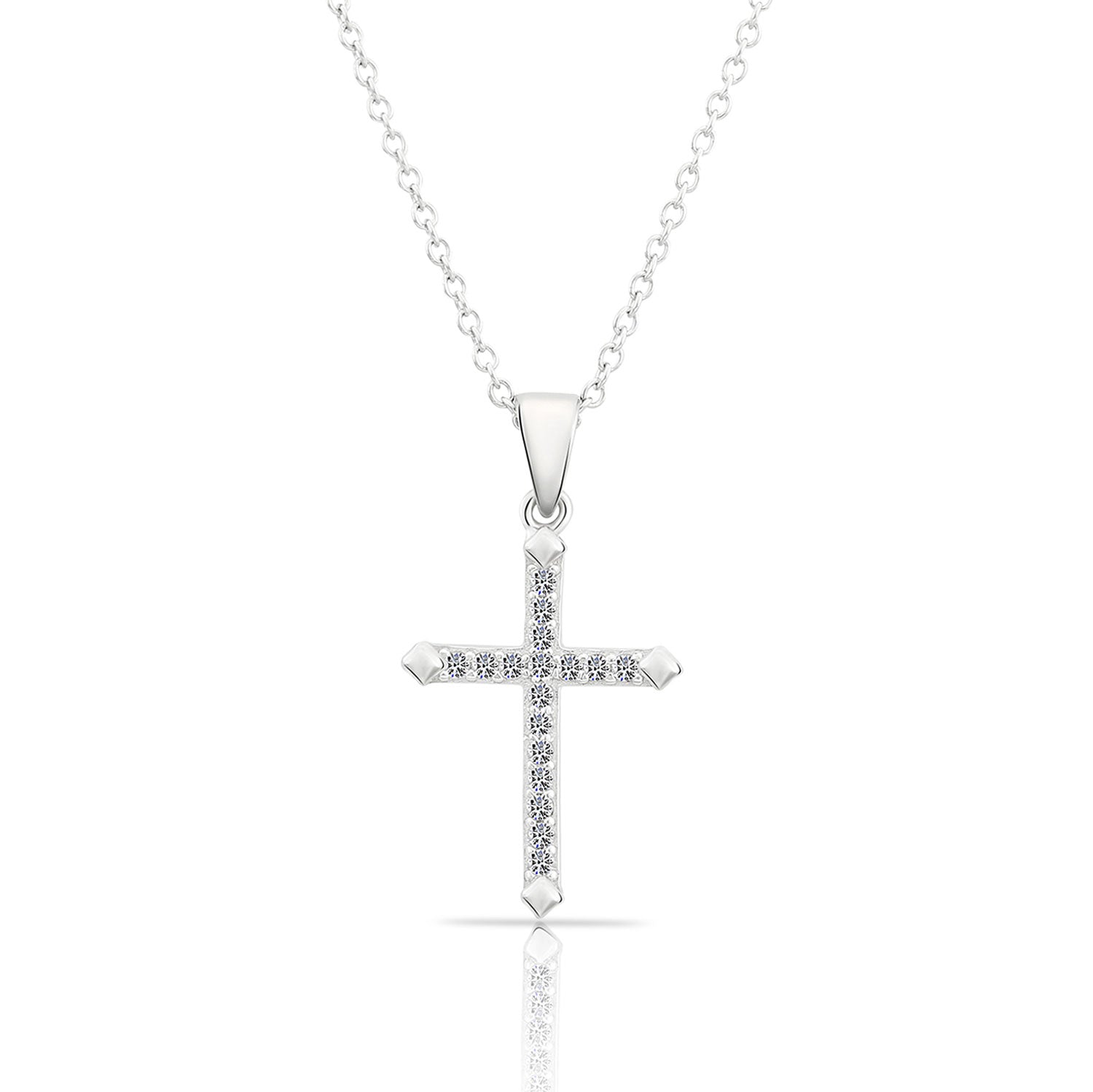 CZ Cross Charm Necklace in Sterling Silver