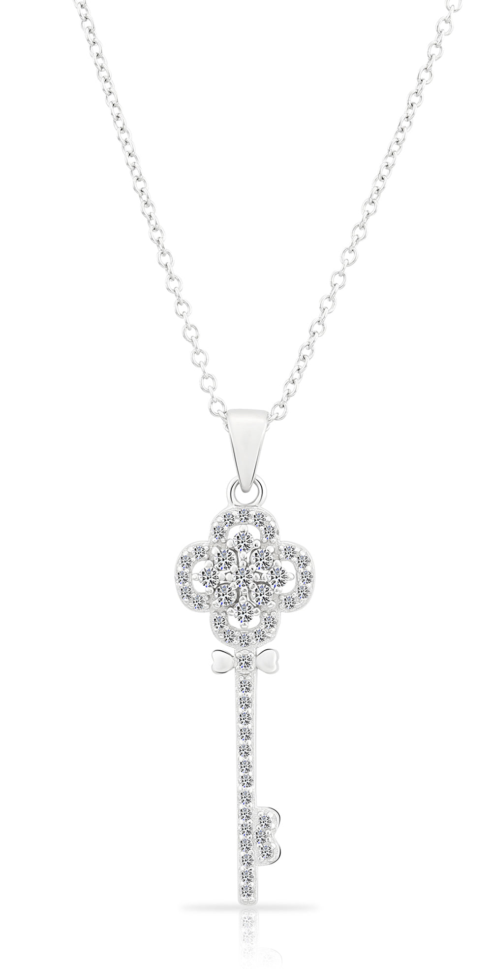 CZ Key Charm Necklace in Sterling Silver