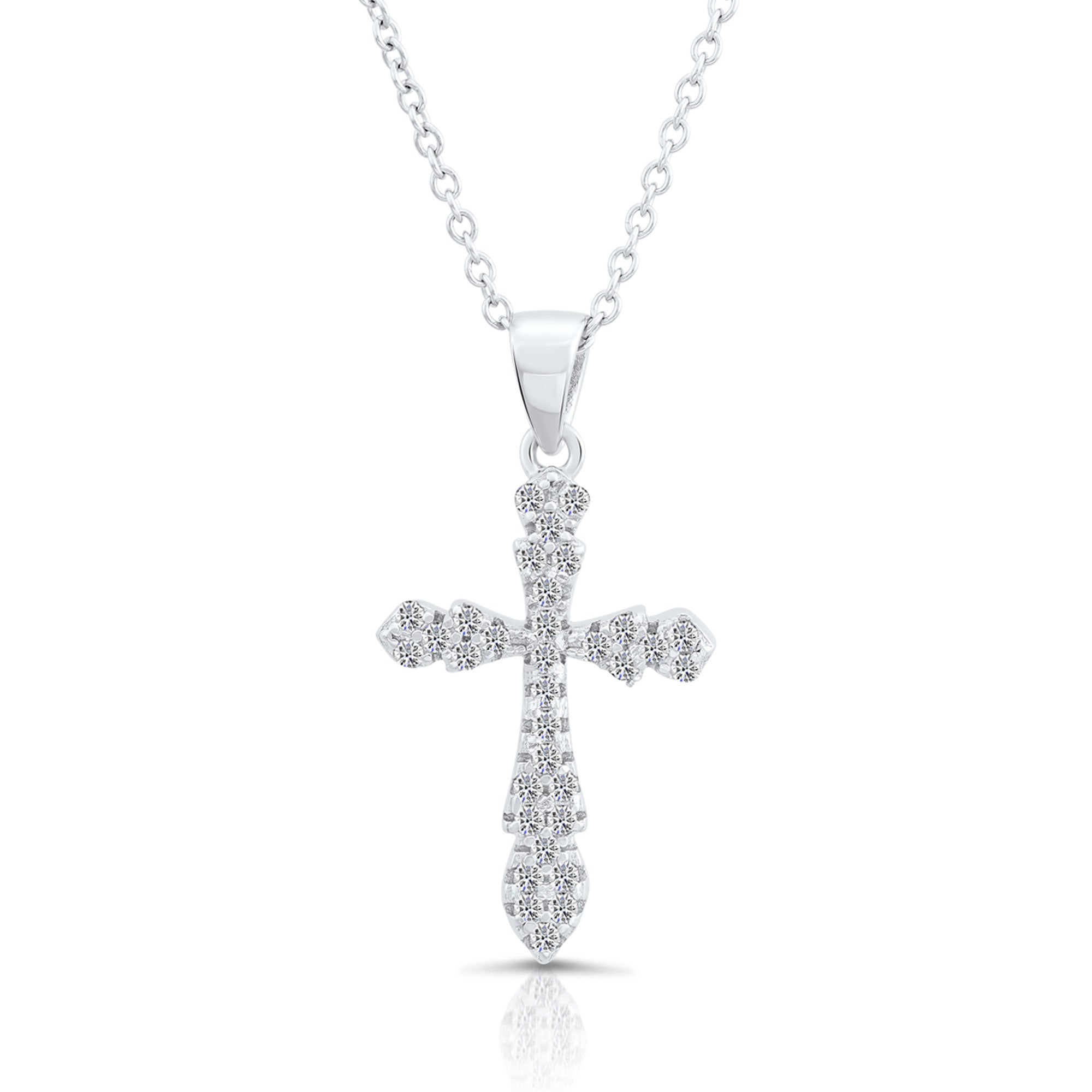 Cross Charm Necklace with CZ in Sterling Silver
