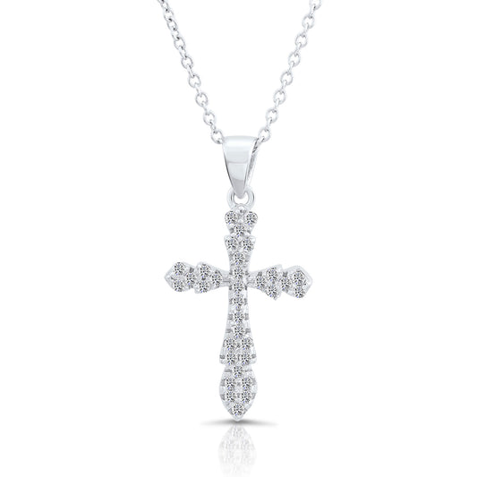 Sterling Silver Cross Charm Necklace with CZ