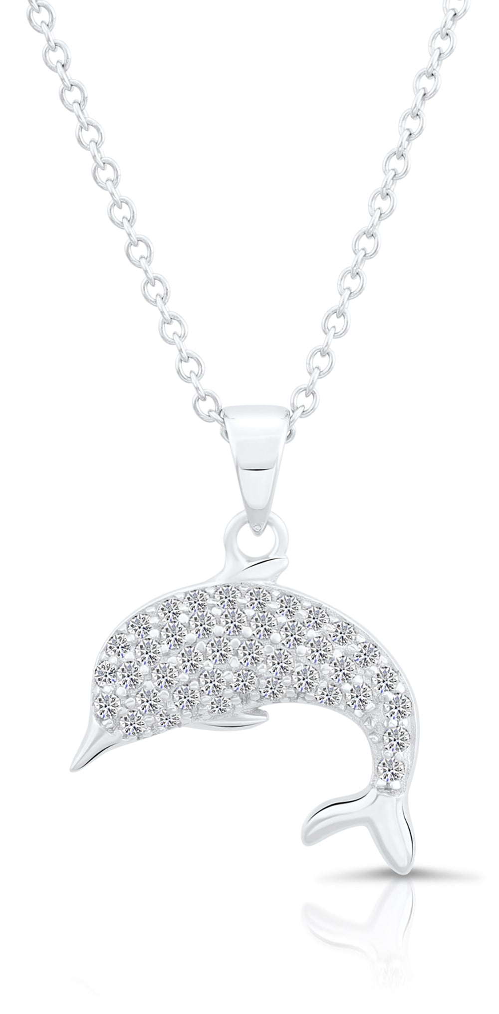 Sterling Silver CZ Dolphin Charm Necklace, Sterling Silver Tropical Charm Pendant