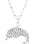 Sterling Silver CZ Dolphin Charm Necklace, Sterling Silver Tropical Charm Pendant
