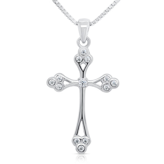 Budded Cross Charm Necklace in Sterling Silver