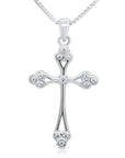 CZ Budded Cross Charm Necklace in Sterling Silver