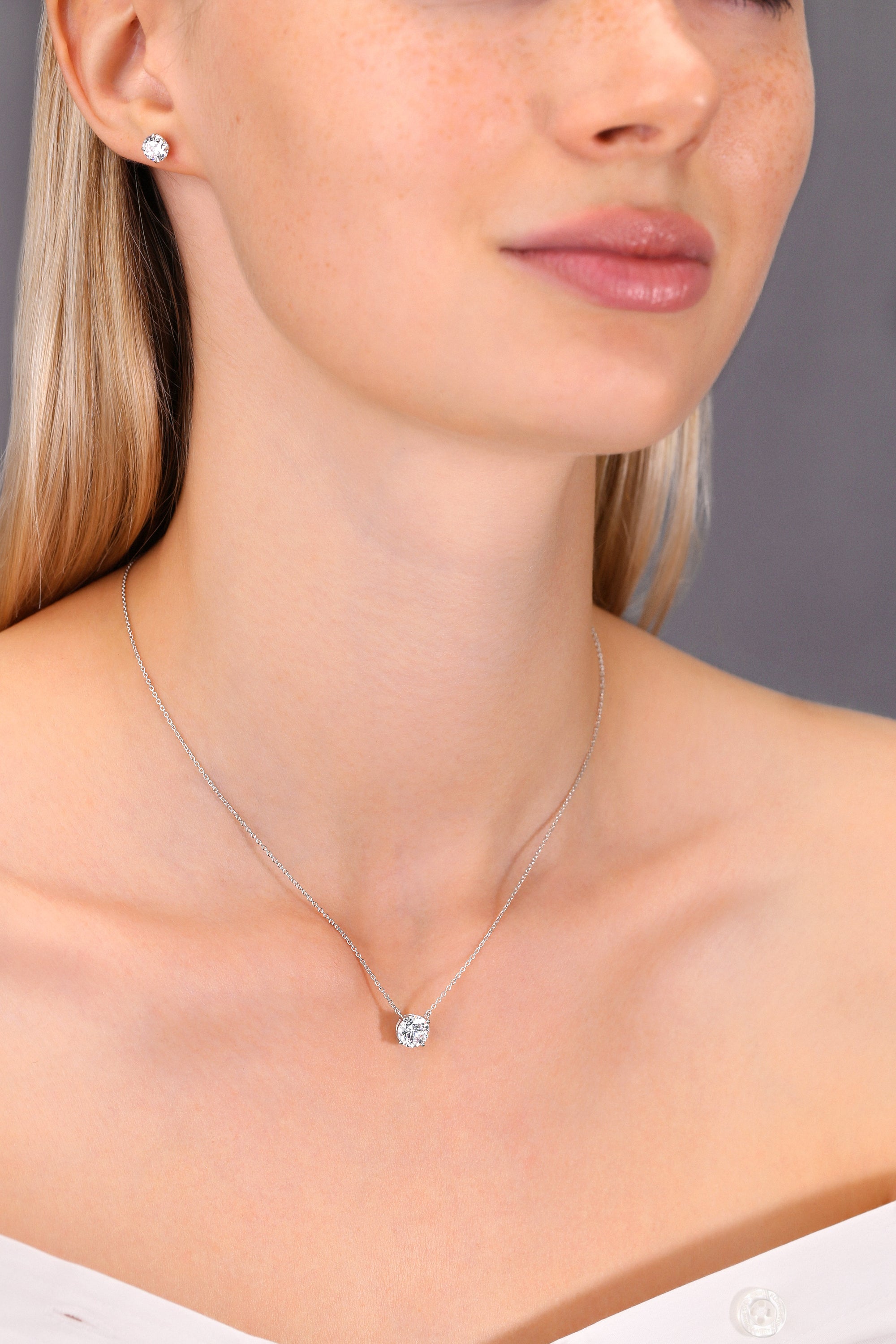 CZ Round Solitaire Necklace in Sterling Silver