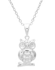 CZ Owl Charm Necklace in Sterling Silver