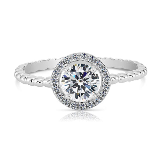 Sterling Silver Solitaire Round Halo Engagement Ring