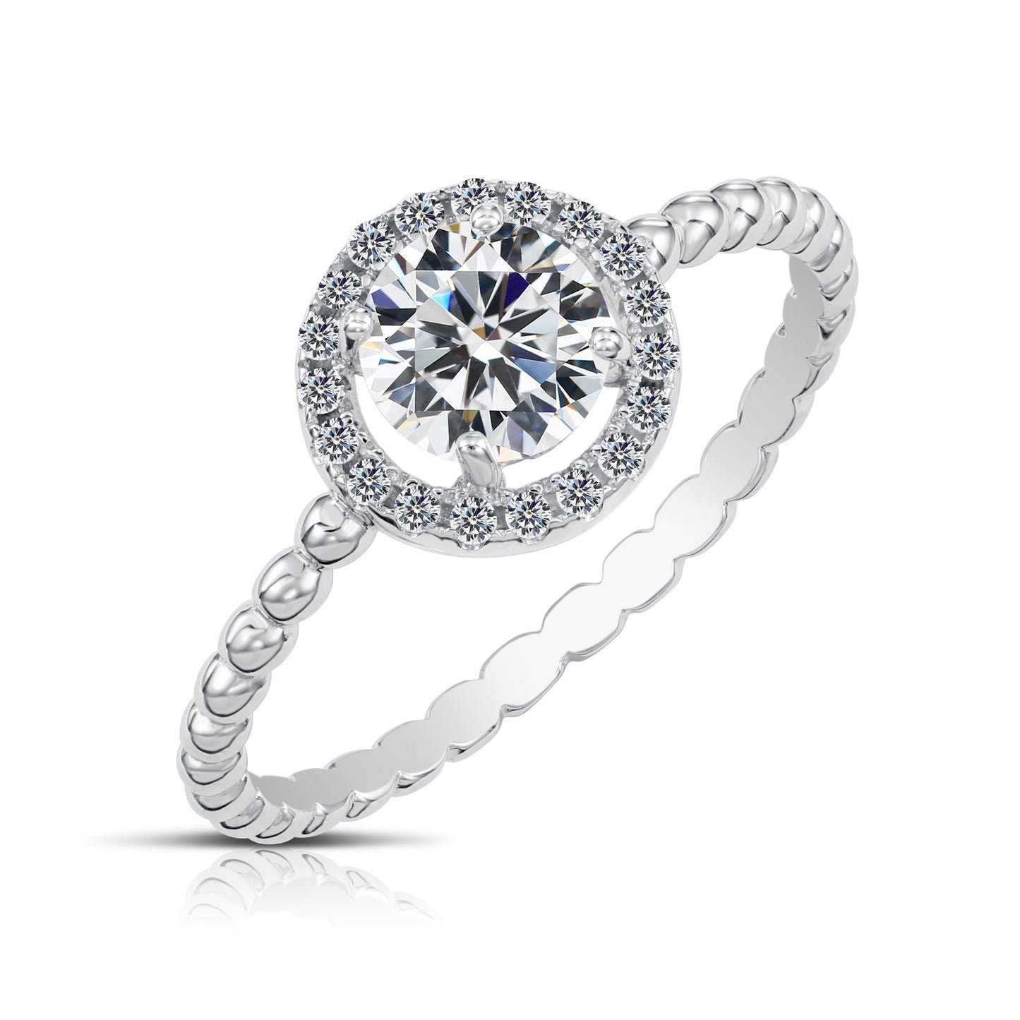 Sterling Silver Solitaire Round Halo Engagement Ring