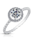 CZ Solitaire Round Halo Engagement Ring in Sterling Silver
