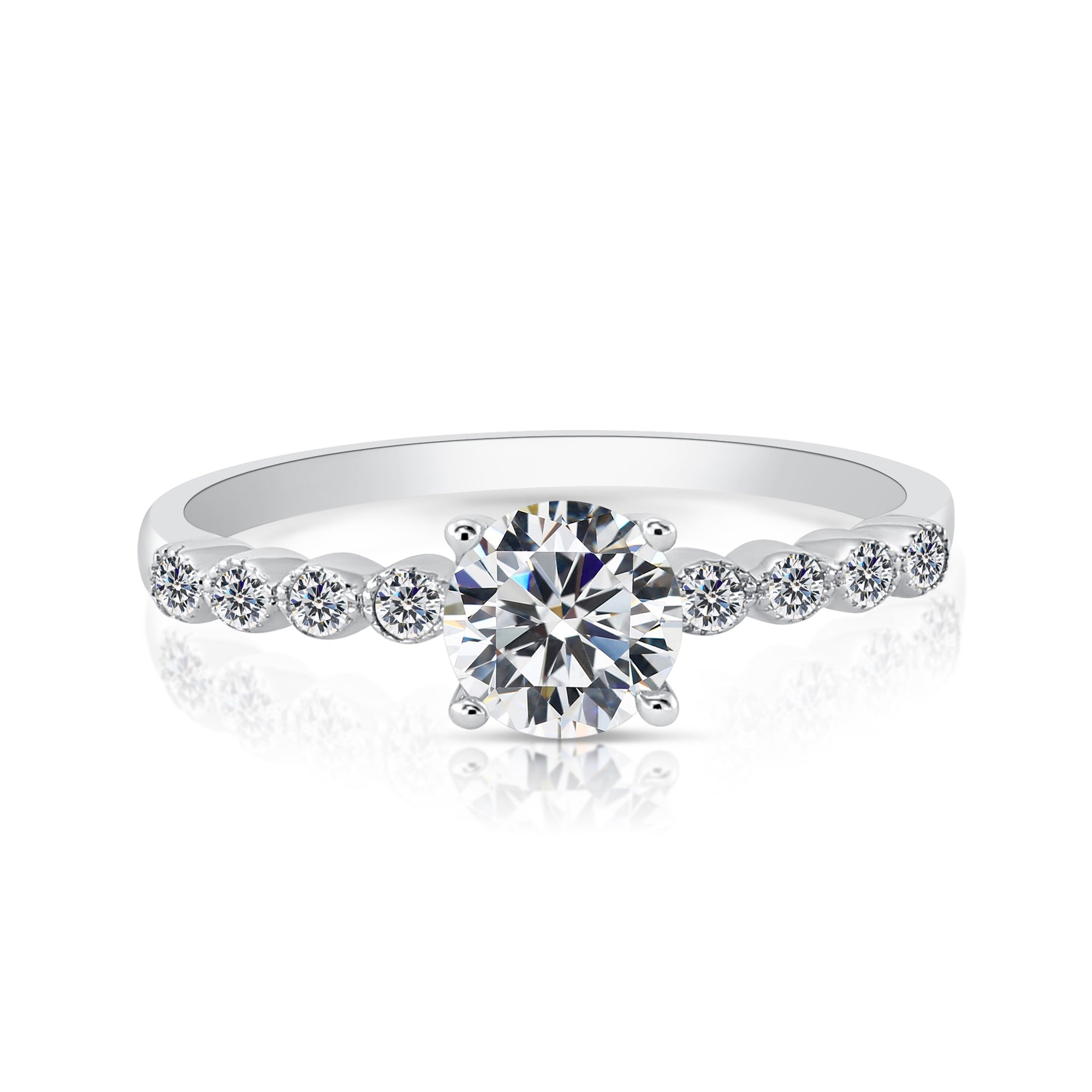 CZ Thin Band Engagement Ring in Sterling Silver