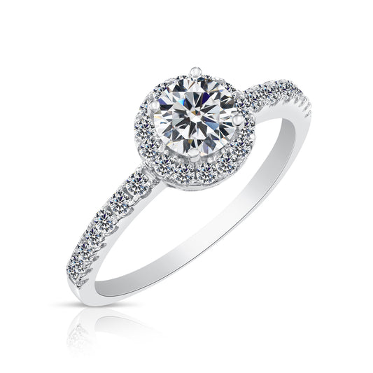 Classic Sterling Silver Solitaire Round Halo Engagement Ring