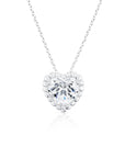 CZ Classic Heart Halo Charm Necklace in Sterling Silver