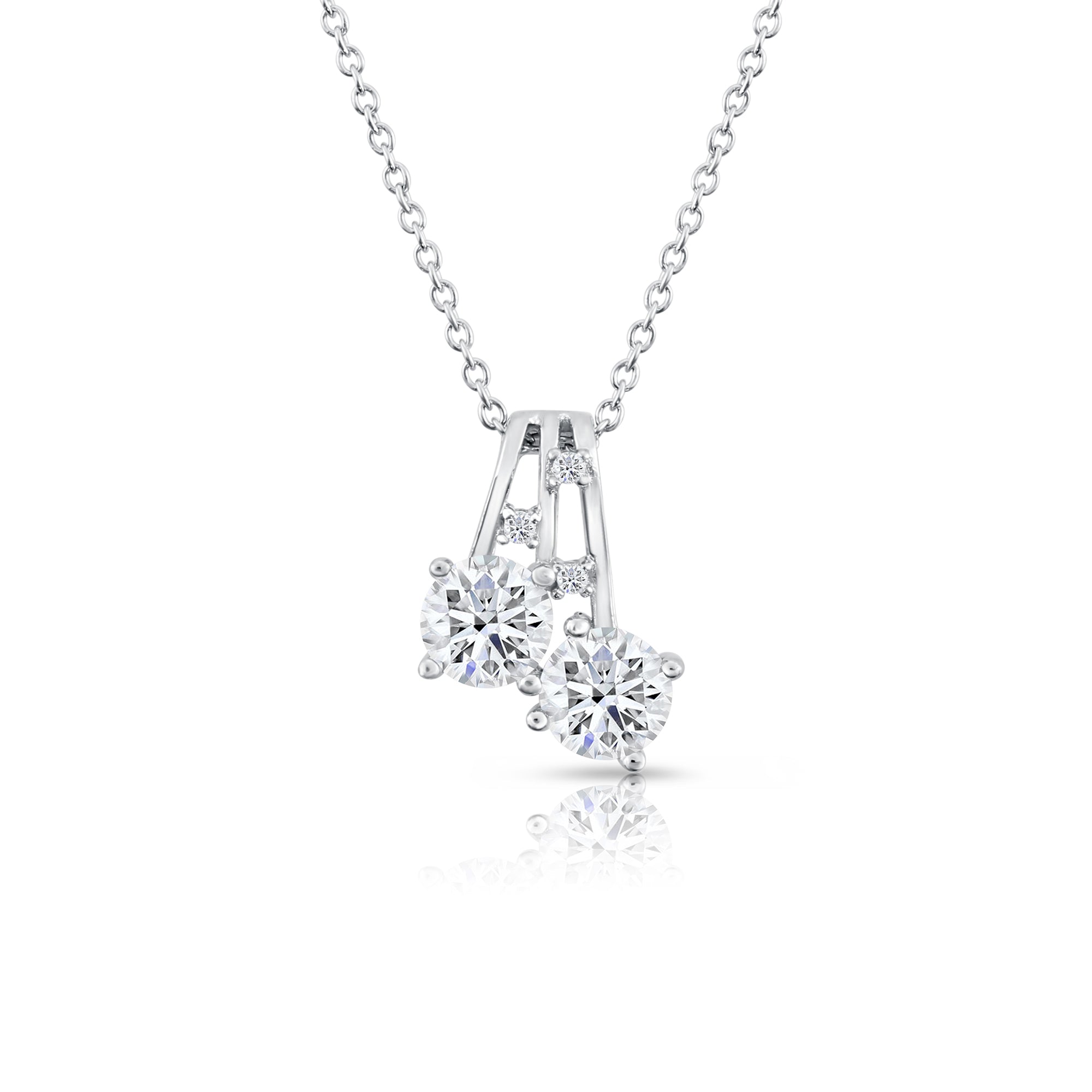 Cherries Charm Necklace with Simulated Diamond Cz in Sterling Silver