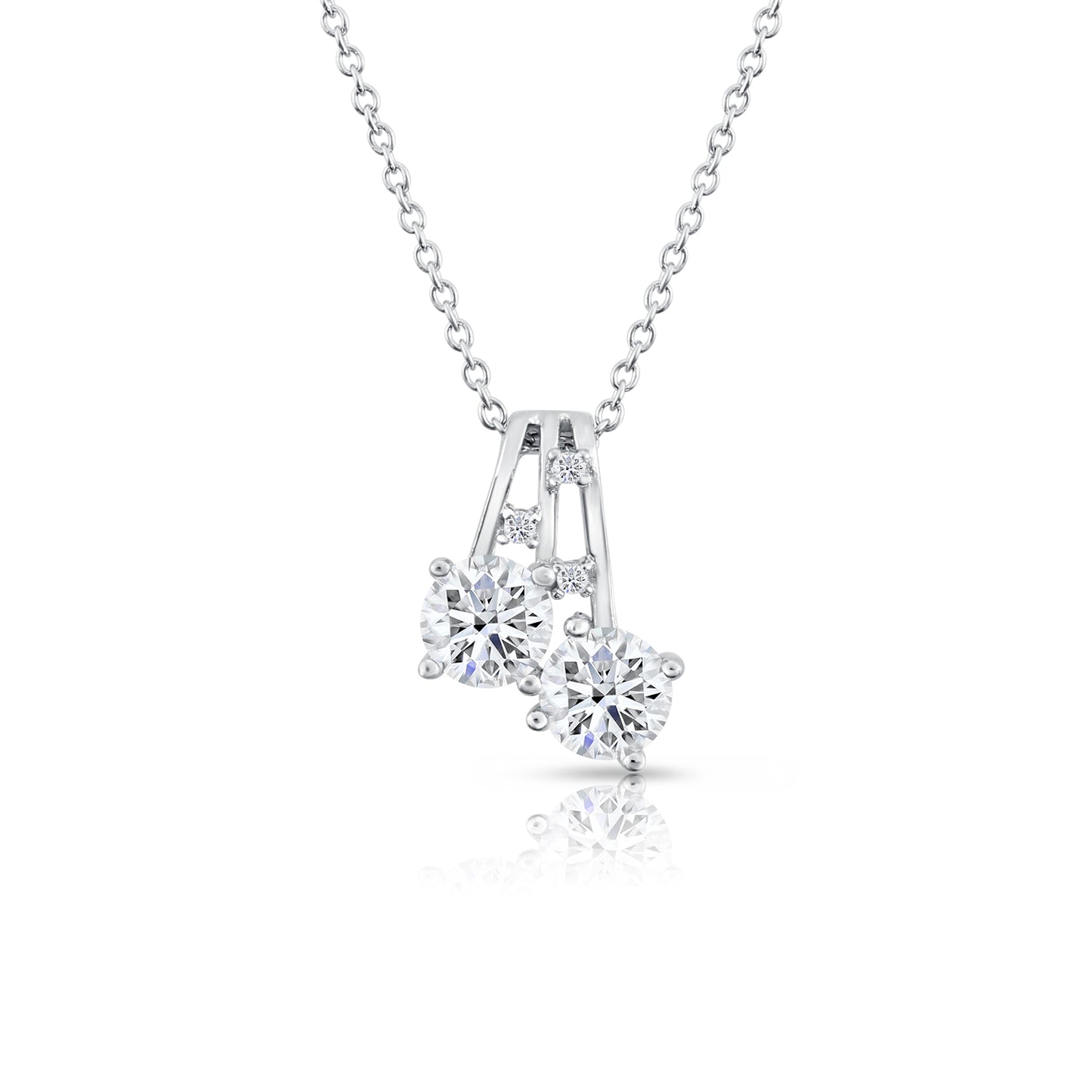 Sterling Silver Cherries Charm Necklace with Simulated Diamond Cz