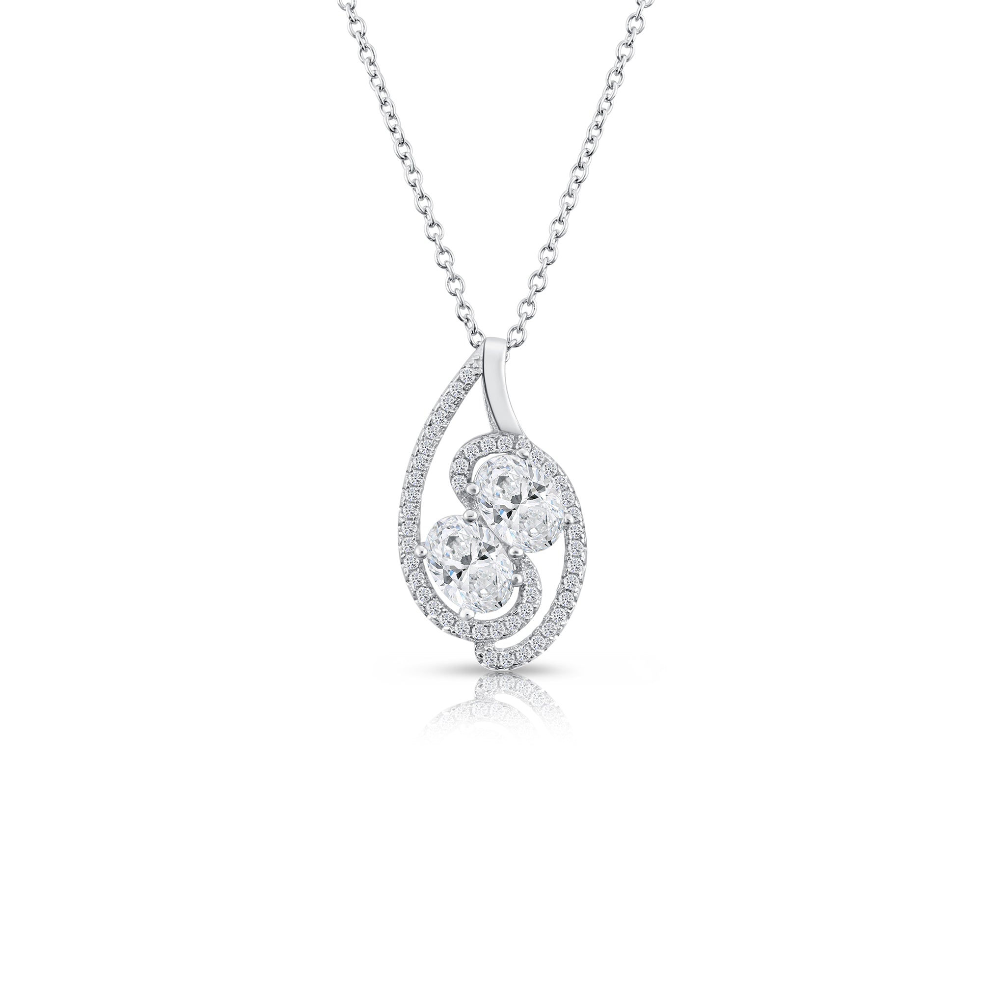 CZ Infinity Teardrop Charm Necklace with Zircona in Sterling Silver