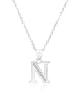 CZ Initial Charm Necklace, All Letters in Sterling Silver