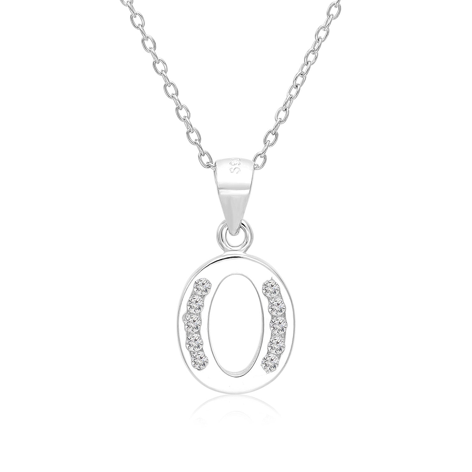 CZ Initial Charm Necklace, All Letters in Sterling Silver