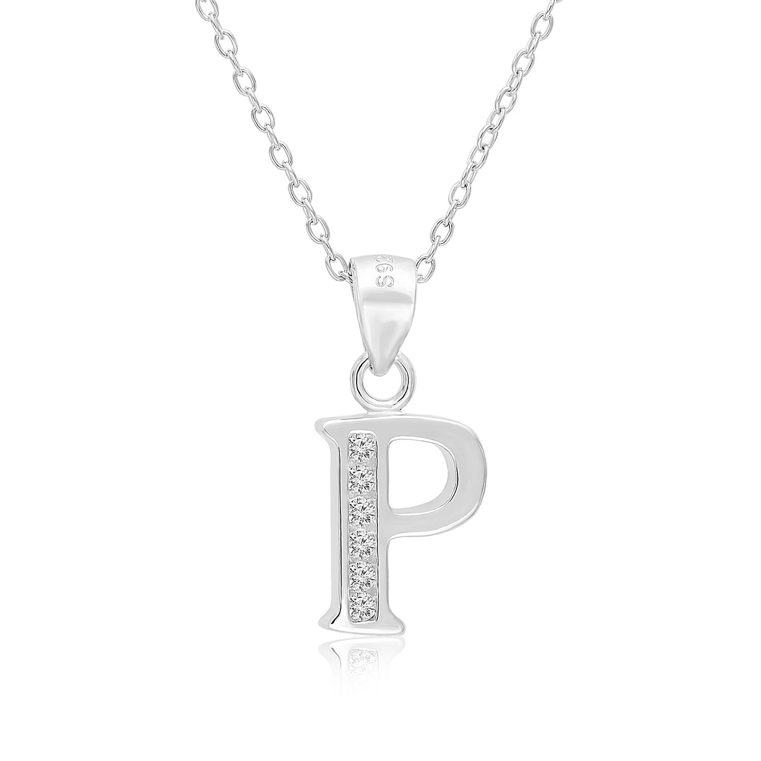 CZ Initial Charm Necklace, All Letters in Sterling Silver